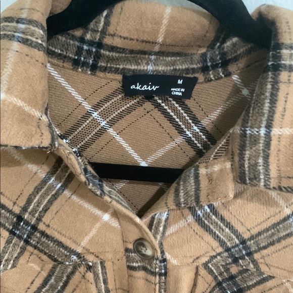Plaid Tan Jacket for Women Long - Picture 2 of 6